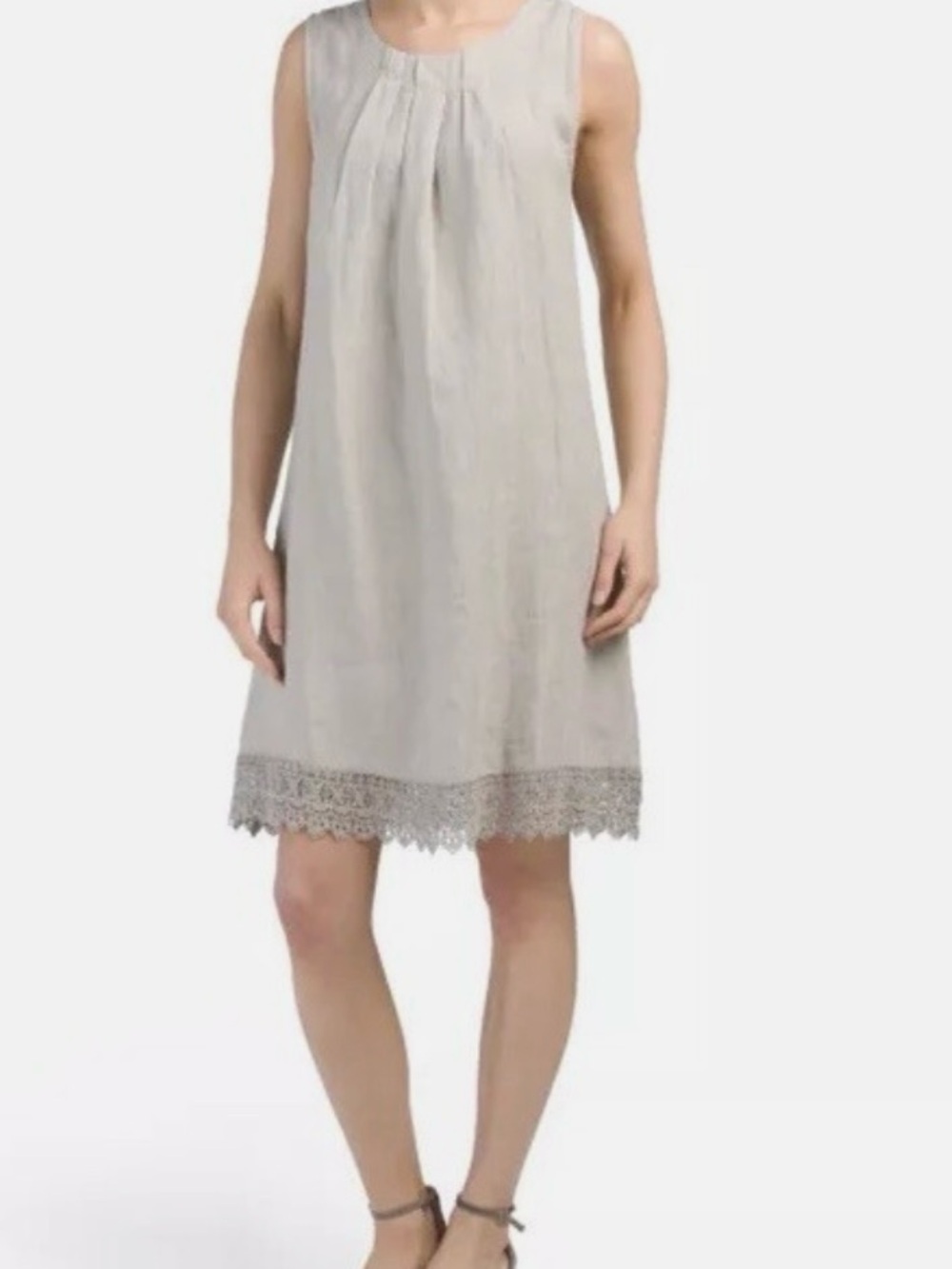 Rosemarine Made In Italy 100% Linen Sheath Dress Size Large Crocheted Hem